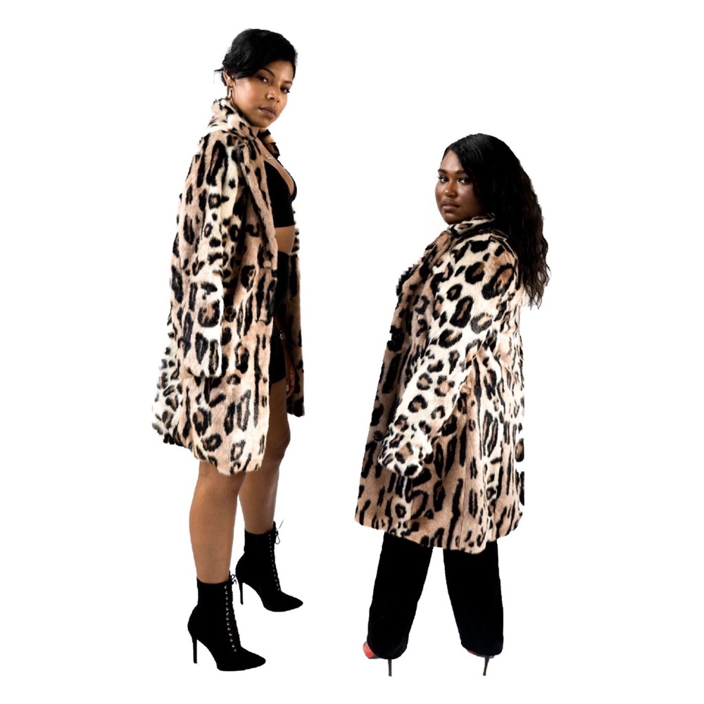 Kendall & Kylie Leopard Print Faux Fur Coat